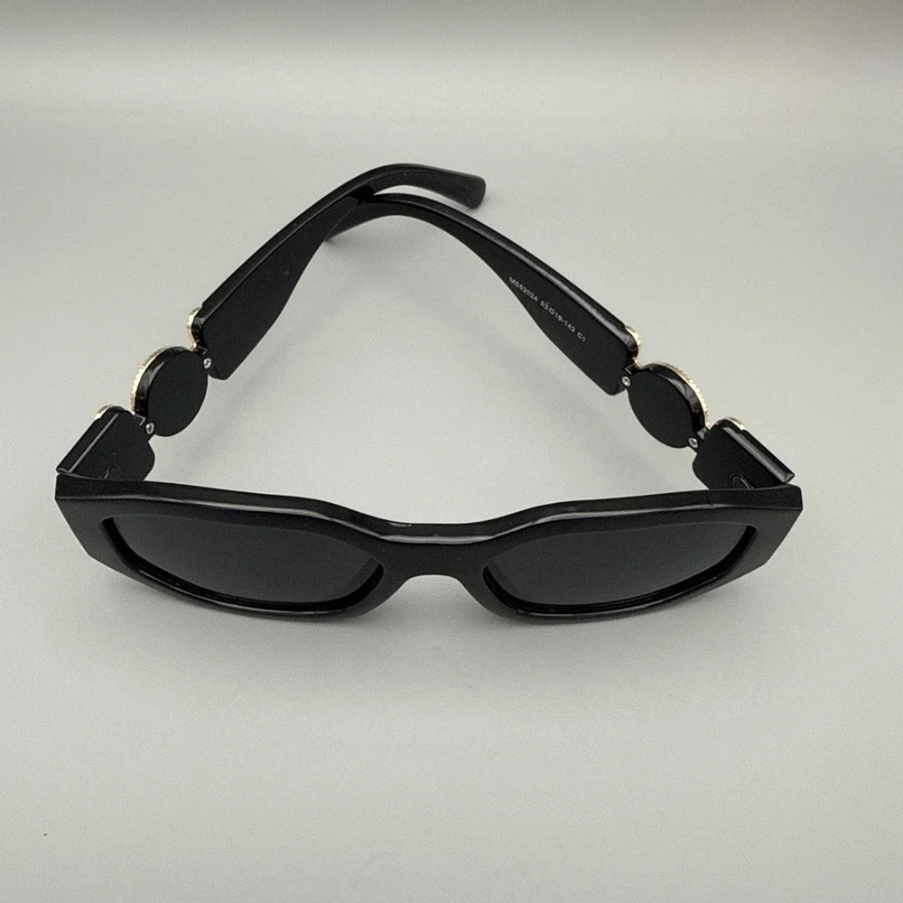 Rectangular Geometric Thick Black Sunglasses Gold Detail Tinted Lenses Trending